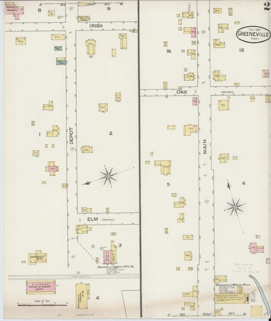 Sanborn Fire Insurance Map from Greeneville, Greene County, Tennessee (1887), Sheet #0002 - Historic Sanborn Fire Insurance Map Print, vintage old map wall art, antique decor, genealogy gift, Tennessee Tennessee map