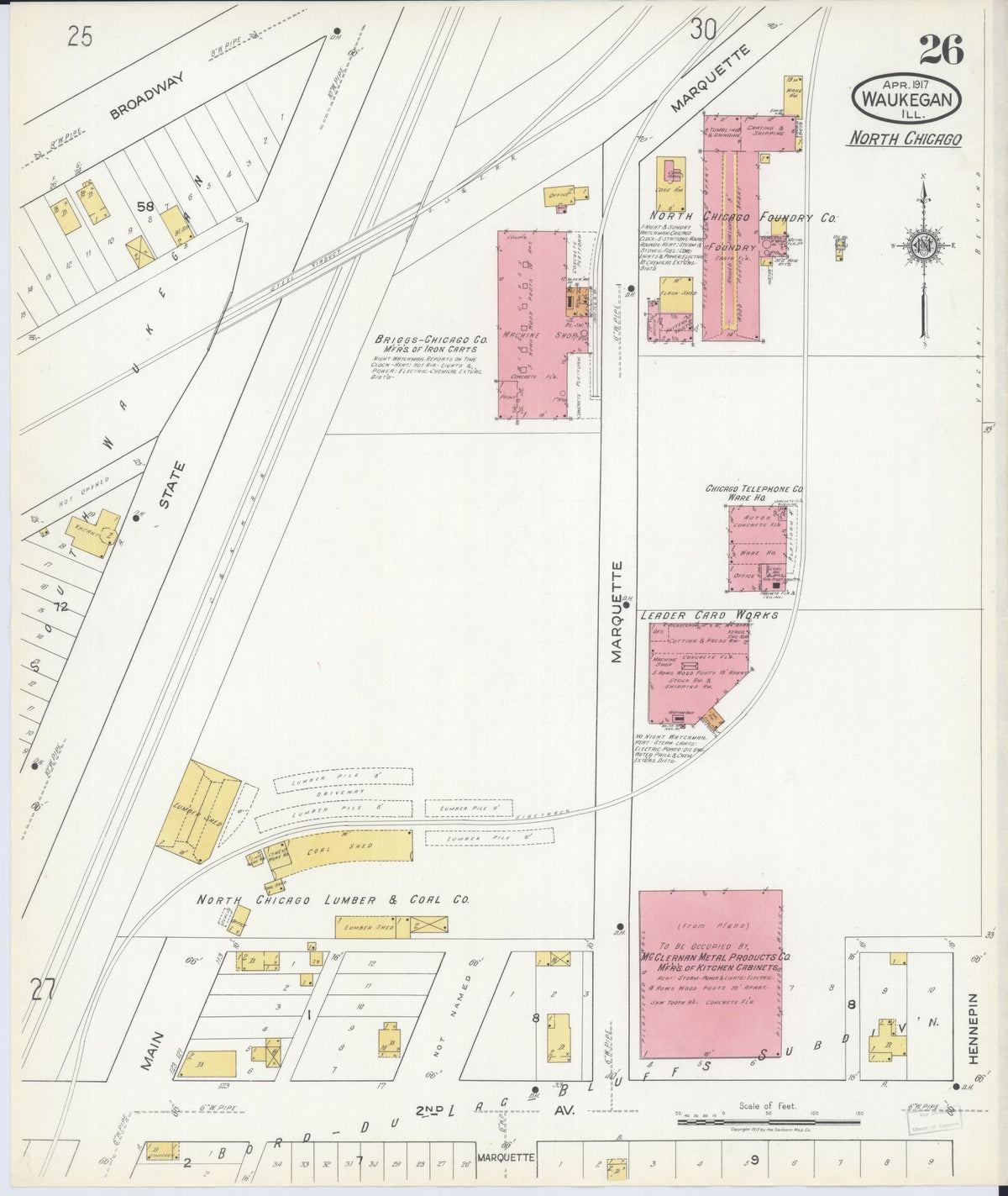Sanborn Fire Insurance Map from Waukegan, Lake County, Illinois (1917), Sheet #0026 - Complete Map Set gallery image, historic Sanborn map, vintage wall art, Illinois Illinois