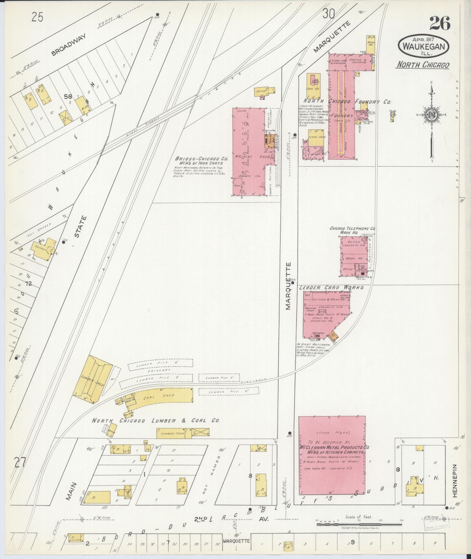 Sanborn Fire Insurance Map from Waukegan, Lake County, Illinois (1917), Sheet #0026 - Complete Map Set gallery image, historic Sanborn map, vintage wall art, Illinois Illinois