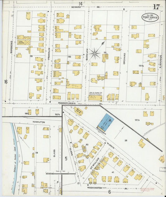 Sanborn Fire Insurance Map from Port Jervis, Orange County, New York (1905), Sheet #0017 - Historic Sanborn Fire Insurance Map Print, vintage old map wall art, antique decor, genealogy gift, New York New York map