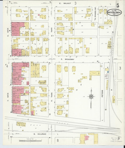 Sanborn Fire Insurance Map from North Baltimore, Wood County, Ohio (1913), Sheet #0005 - Historic Sanborn Fire Insurance Map Print, vintage old map wall art, antique decor, genealogy gift, Ohio Ohio map