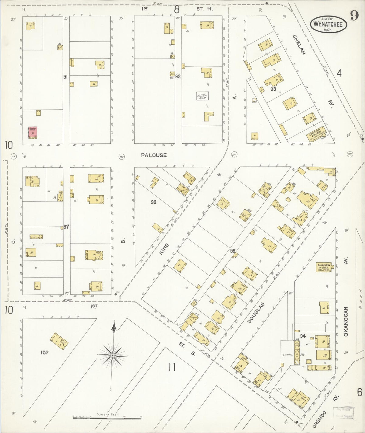 Sanborn Fire Insurance Map from Wenatchee, Chelan County, Washington (1905), Sheet #0009 - Historic Sanborn Fire Insurance Map Print, vintage old map wall art, antique decor, genealogy gift, Washington Washington map