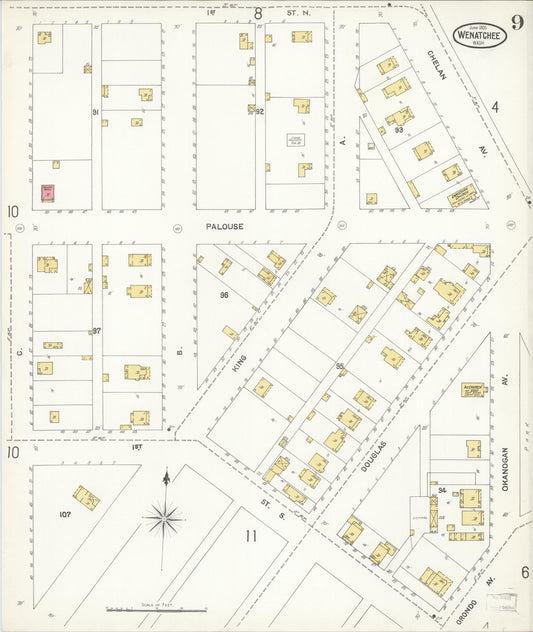 Sanborn Fire Insurance Map from Wenatchee, Chelan County, Washington (1905), Sheet #0009 - Historic Sanborn Fire Insurance Map Print, vintage old map wall art, antique decor, genealogy gift, Washington Washington map