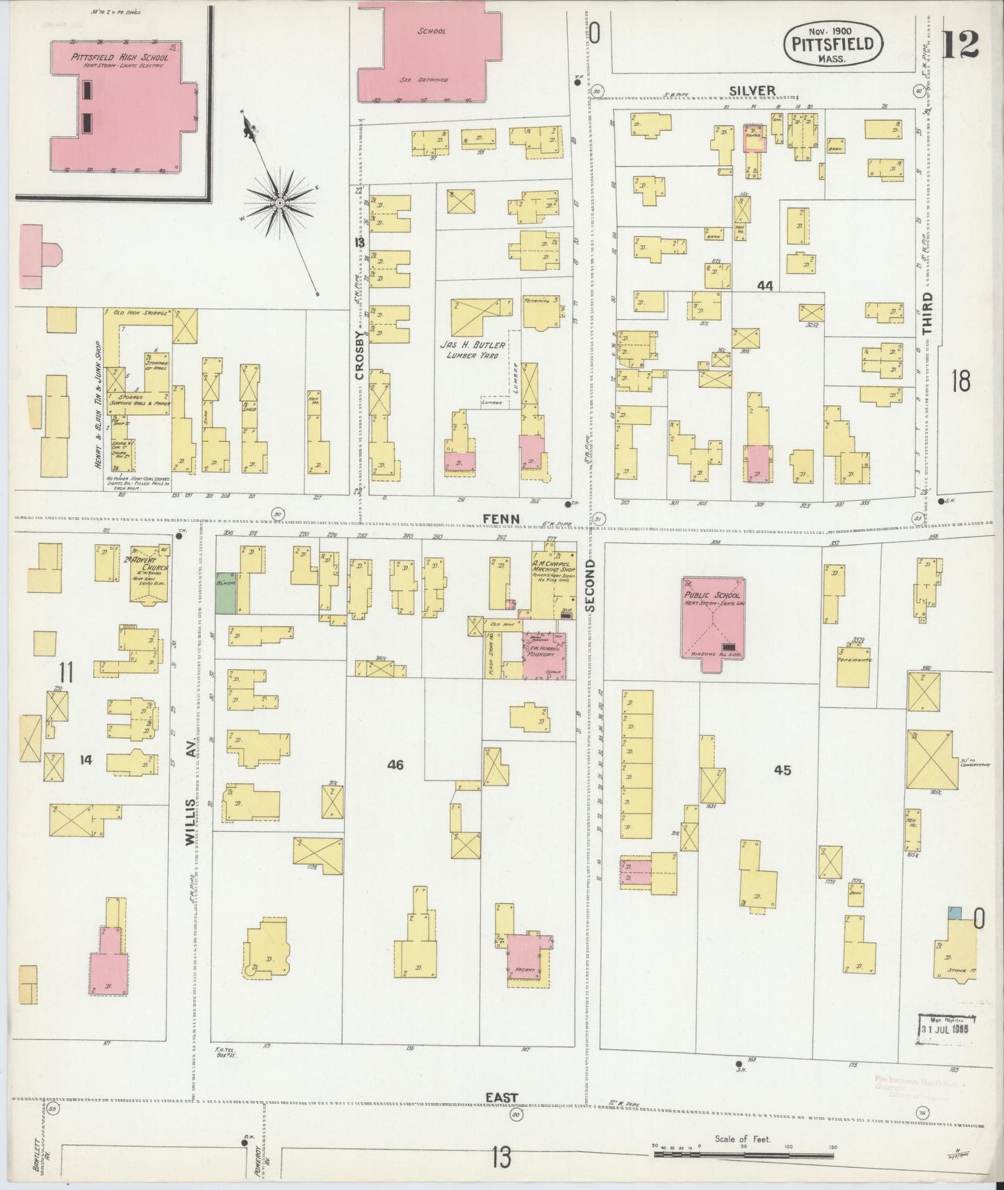 Sanborn Fire Insurance Map from Pittsfield, Berkshire County, Massachusetts (1900), Sheet #0012 - Complete Map Set gallery image, historic Sanborn map, vintage wall art, Massachusetts Massachusetts