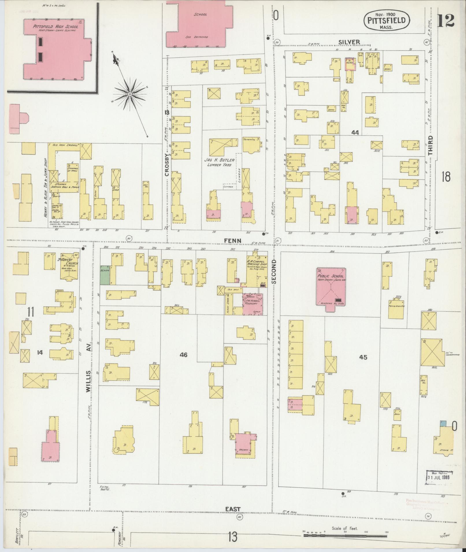 Sanborn Fire Insurance Map from Pittsfield, Berkshire County, Massachusetts (1900), Sheet #0012 - Complete Map Set gallery image, historic Sanborn map, vintage wall art, Massachusetts Massachusetts