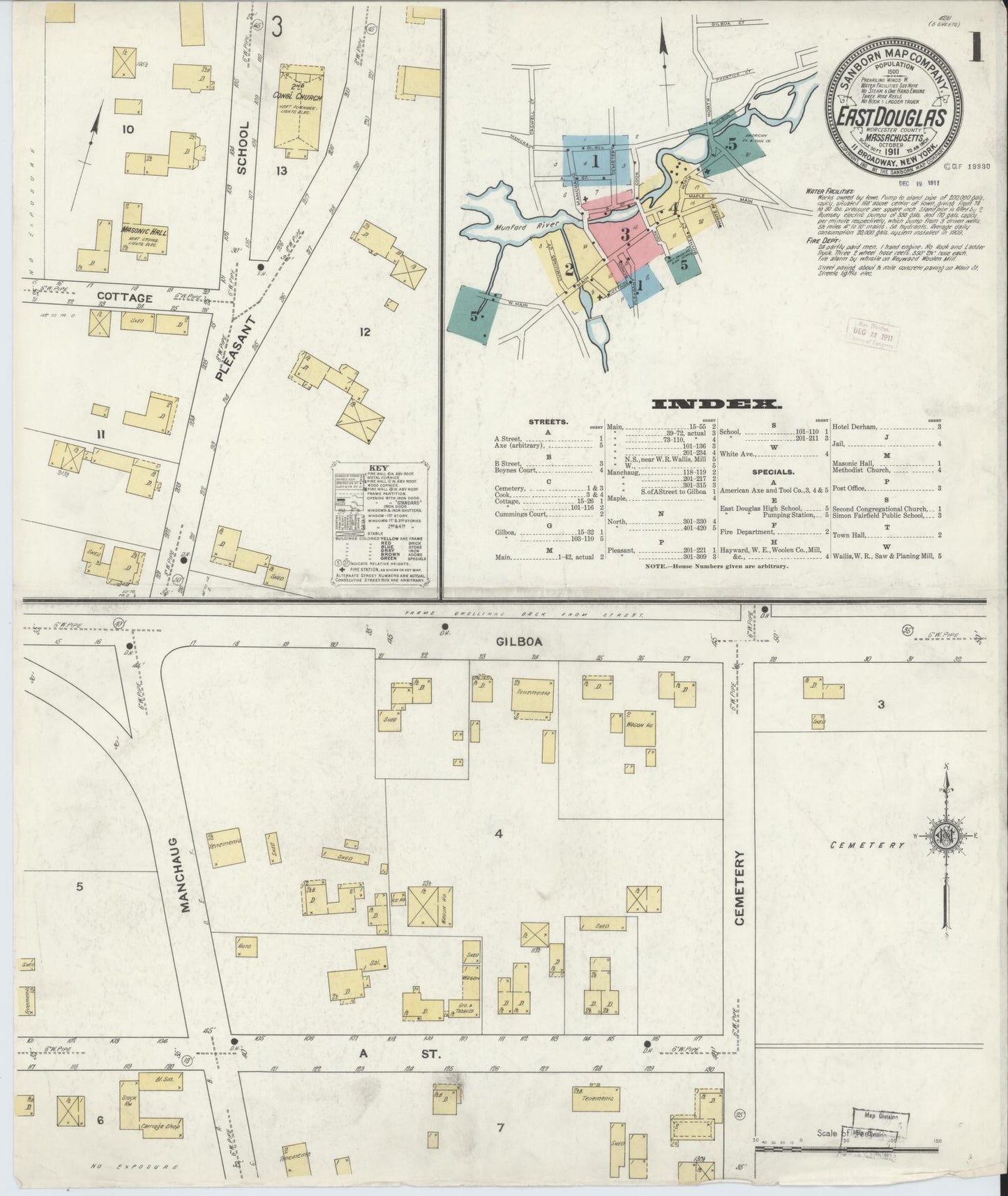 Sanborn Fire Insurance Map from East Douglas, Worcester County, Massachusetts (1911), Sheet #0001 - Complete Map Set gallery image, historic Sanborn map, vintage wall art, Massachusetts Massachusetts
