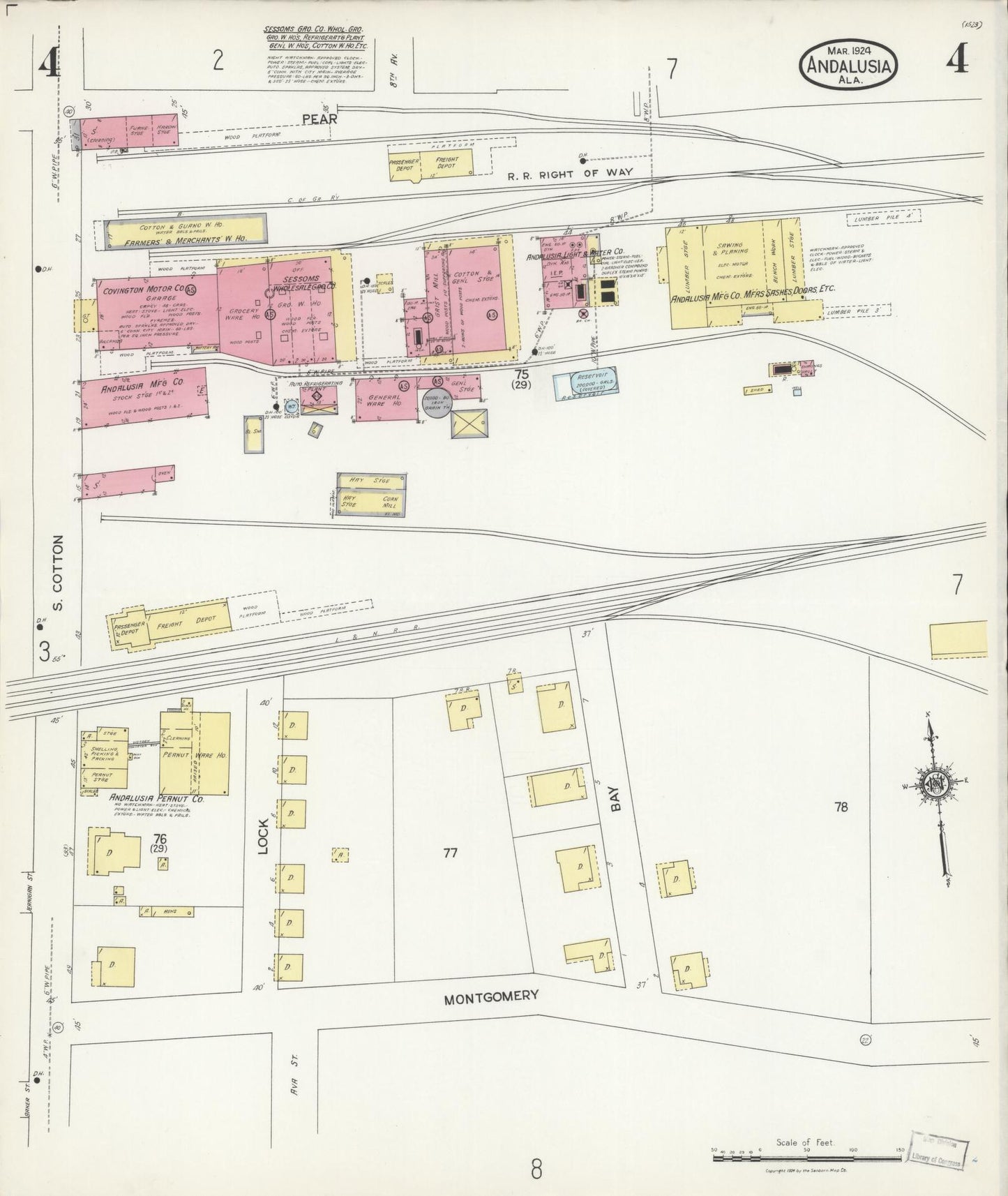 Sanborn Fire Insurance Map from Andalusia, Covington County, Alabama (1924), Sheet #0004 - Complete Map Set gallery image, historic Sanborn map, vintage wall art, Alabama Alabama