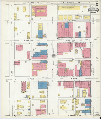 Sanborn Fire Insurance Map from Fitzgerald, Ben Hill County, Georgia (1921), Sheet #0002 - Complete Map Set gallery image, historic Sanborn map, vintage wall art, Georgia Georgia