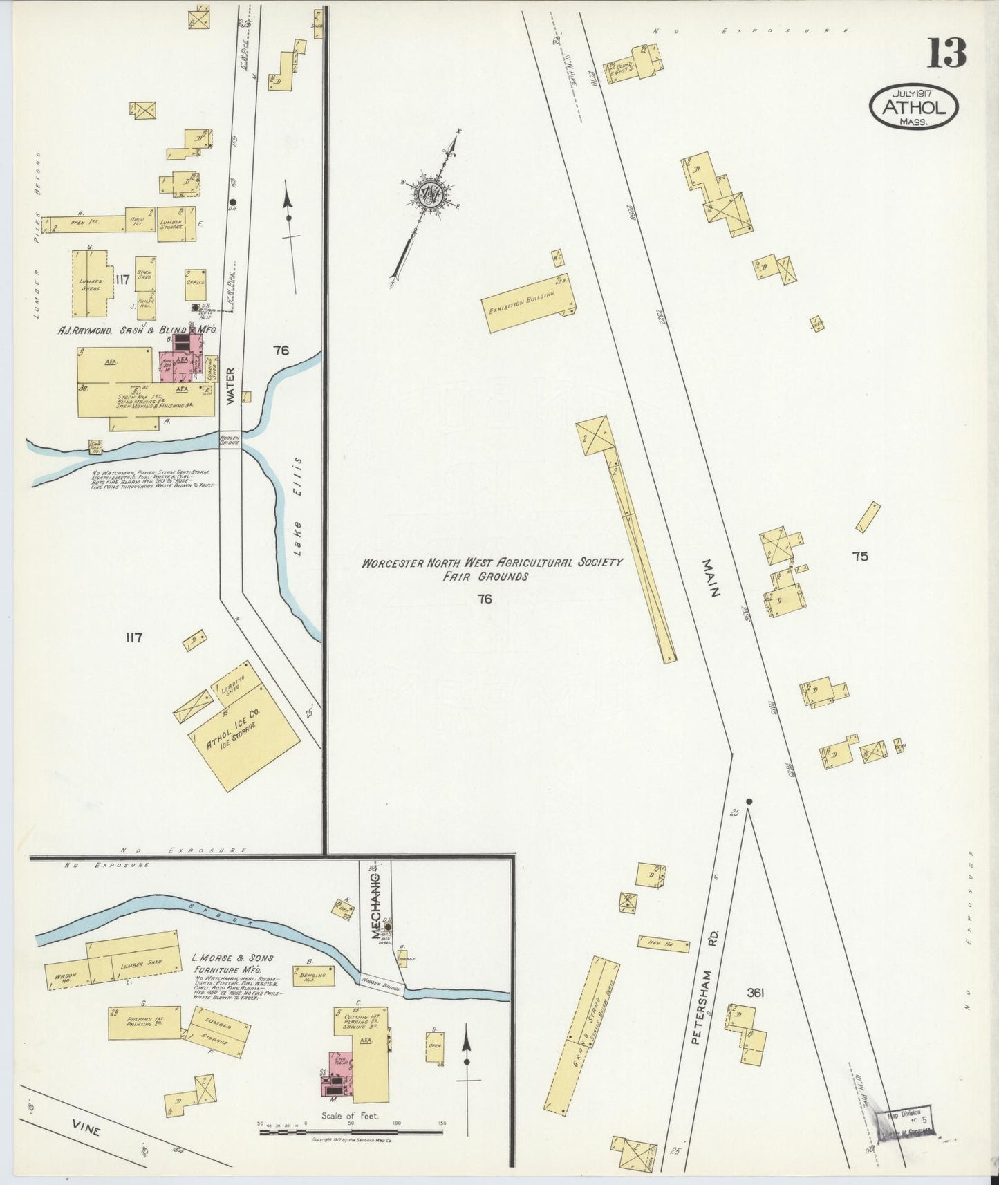 Sanborn Fire Insurance Map from Athol, Worcester County, Massachusetts (1917), Sheet #0013 - Complete Map Set gallery image, historic Sanborn map, vintage wall art, Massachusetts Massachusetts
