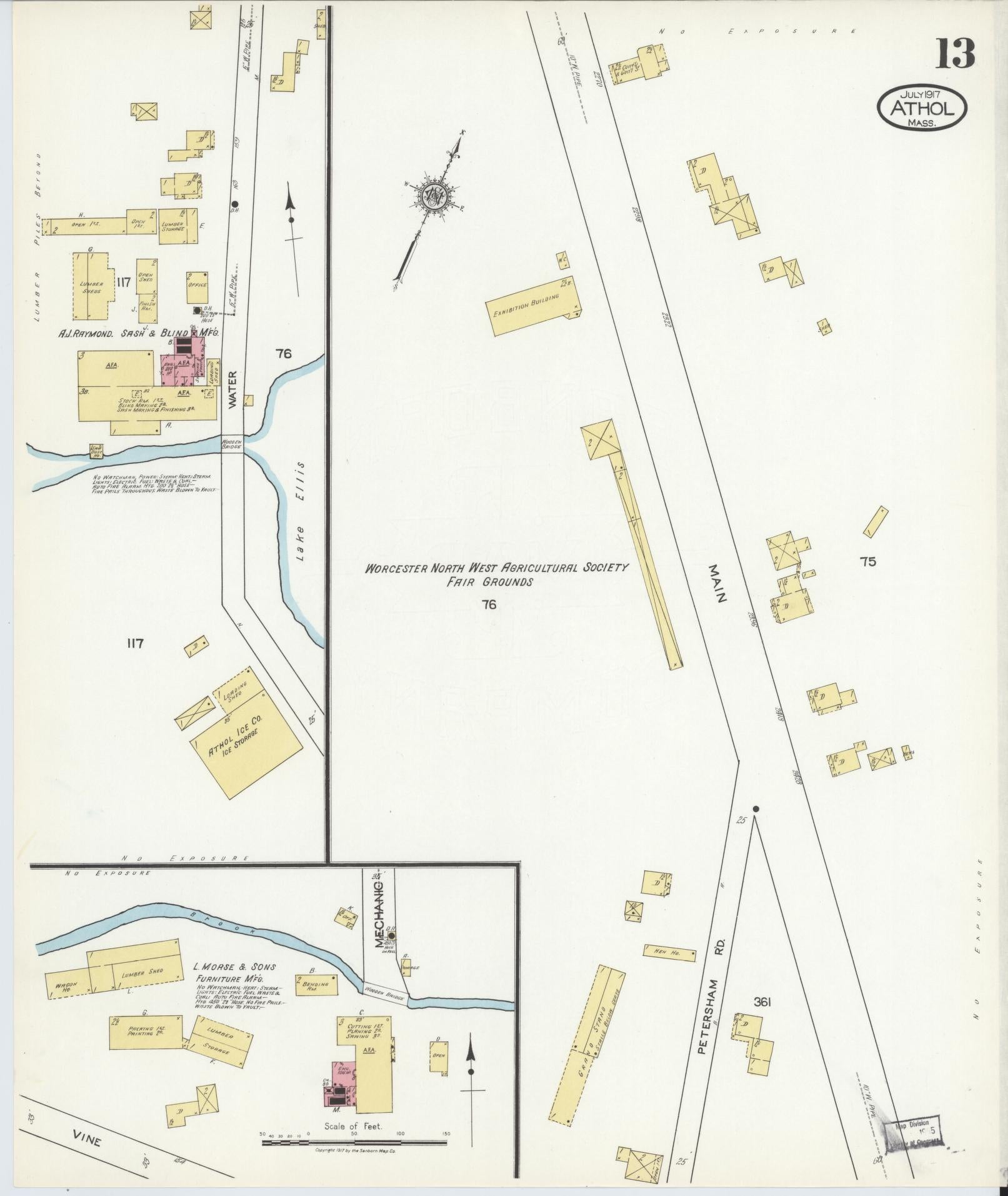 Sanborn Fire Insurance Map from Athol, Worcester County, Massachusetts (1917), Sheet #0013 - Complete Map Set gallery image, historic Sanborn map, vintage wall art, Massachusetts Massachusetts