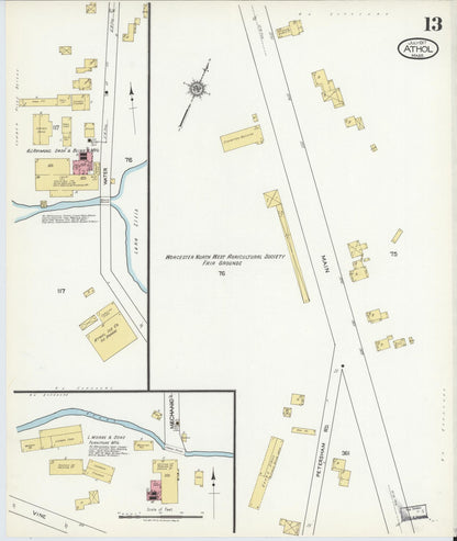 Sanborn Fire Insurance Map from Athol, Worcester County, Massachusetts (1917), Sheet #0013 - Complete Map Set gallery image, historic Sanborn map, vintage wall art, Massachusetts Massachusetts