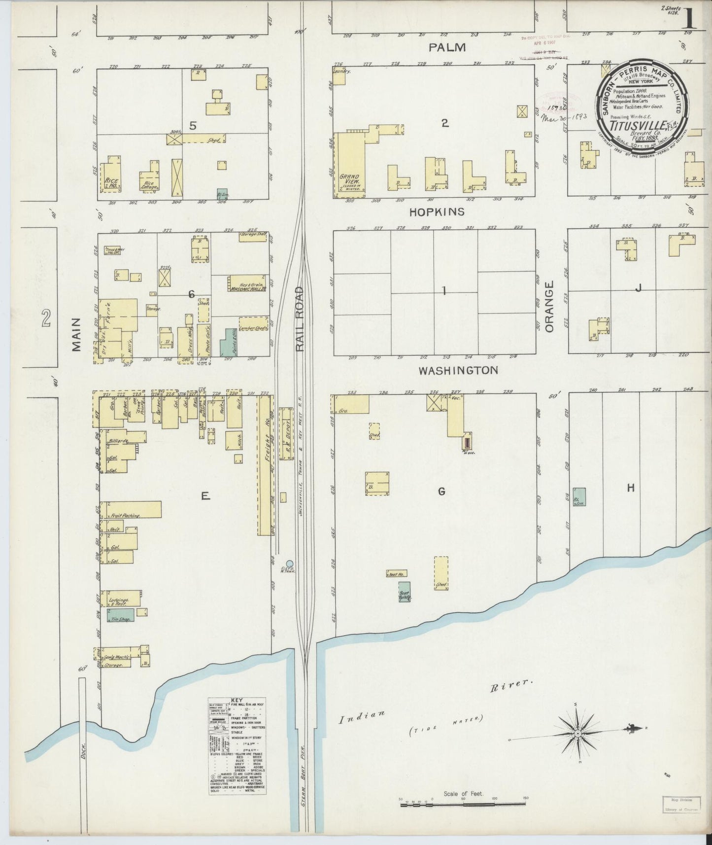 Sanborn Fire Insurance Map from Titusville, Brevard County, Florida (1893), Sheet #0001 - Complete Map Set gallery image, historic Sanborn map, vintage wall art, Florida Florida