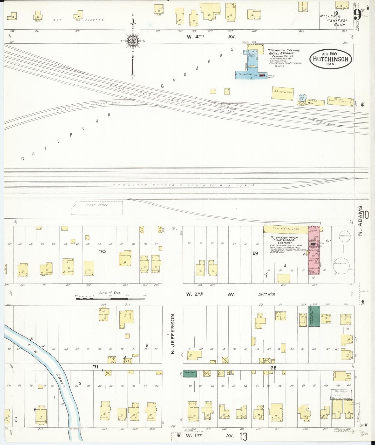 Sanborn Fire Insurance Map from Hutchinson, Reno County, Kansas (1909), Sheet #0009 - Complete Map Set gallery image, historic Sanborn map, vintage wall art, Kansas Kansas