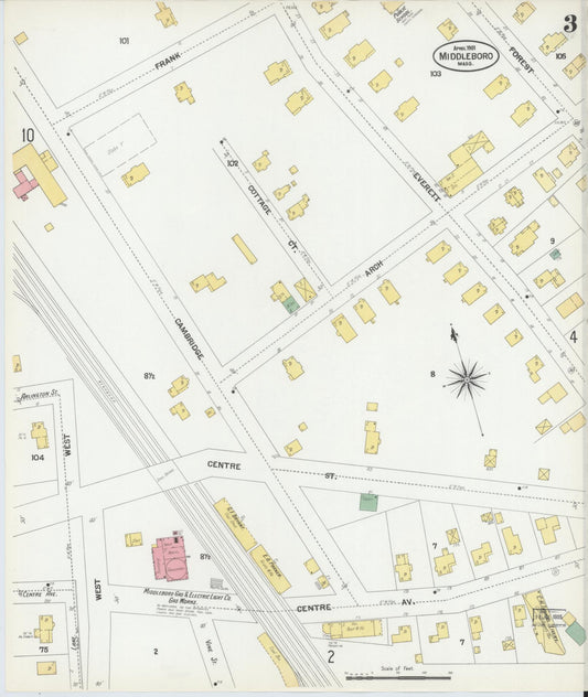 Sanborn Fire Insurance Map from Middleboro, Plymouth County, Massachusetts (1901), Sheet #0003 - Historic Sanborn Fire Insurance Map Print, vintage old map wall art, antique decor, genealogy gift, Massachusetts Massachusetts map