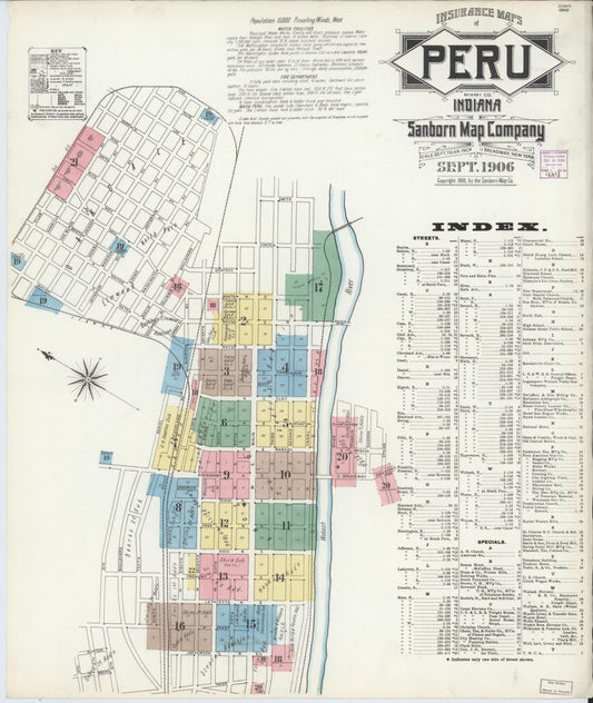 Sanborn Fire Insurance Map from Peru, Miami County, Indiana (1906), Sheet #0001 - Historic Sanborn Fire Insurance Map Print, vintage old map wall art, antique decor, genealogy gift, Indiana Indiana map