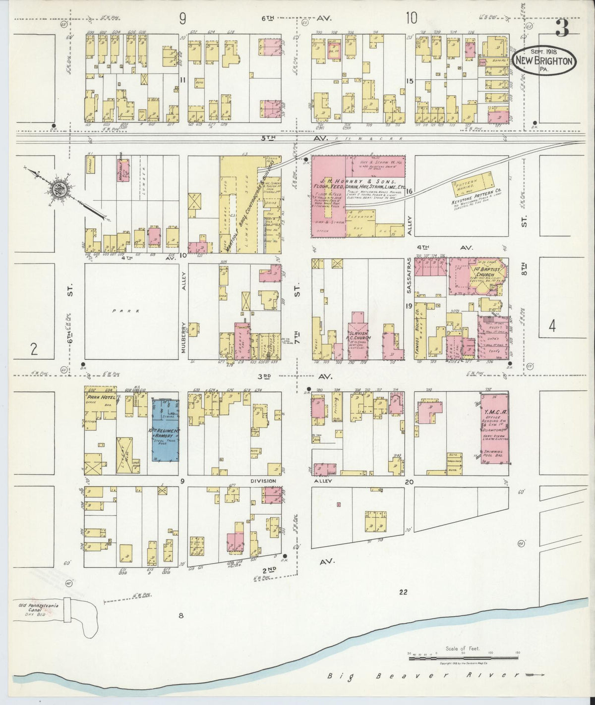 Sanborn Fire Insurance Map from New Brighton, Beaver County, Pennsylvania (1918), Sheet #0003 - Historic Sanborn Fire Insurance Map Print, vintage old map wall art, antique decor, genealogy gift, Pennsylvania Pennsylvania map