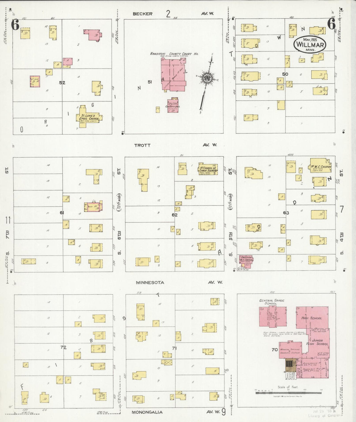 Sanborn Fire Insurance Map from Willmar, Kandiyohi County, Minnesota (1925), Sheet #0006 - Historic Sanborn Fire Insurance Map Print, vintage old map wall art, antique decor, genealogy gift, Minnesota Minnesota map