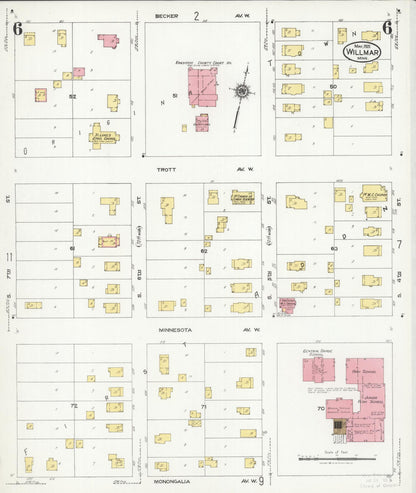 Sanborn Fire Insurance Map from Willmar, Kandiyohi County, Minnesota (1925), Sheet #0006 - Historic Sanborn Fire Insurance Map Print, vintage old map wall art, antique decor, genealogy gift, Minnesota Minnesota map