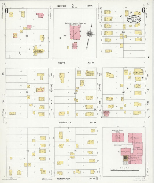Sanborn Fire Insurance Map from Willmar, Kandiyohi County, Minnesota (1925), Sheet #0006 - Historic Sanborn Fire Insurance Map Print, vintage old map wall art, antique decor, genealogy gift, Minnesota Minnesota map