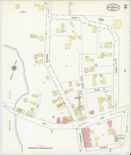 Sanborn Fire Insurance Map from Waldoboro, Lincoln County, Maine (1912), Sheet #0002 - Historic Sanborn Fire Insurance Map Print, vintage old map wall art, antique decor, genealogy gift, Maine Maine map