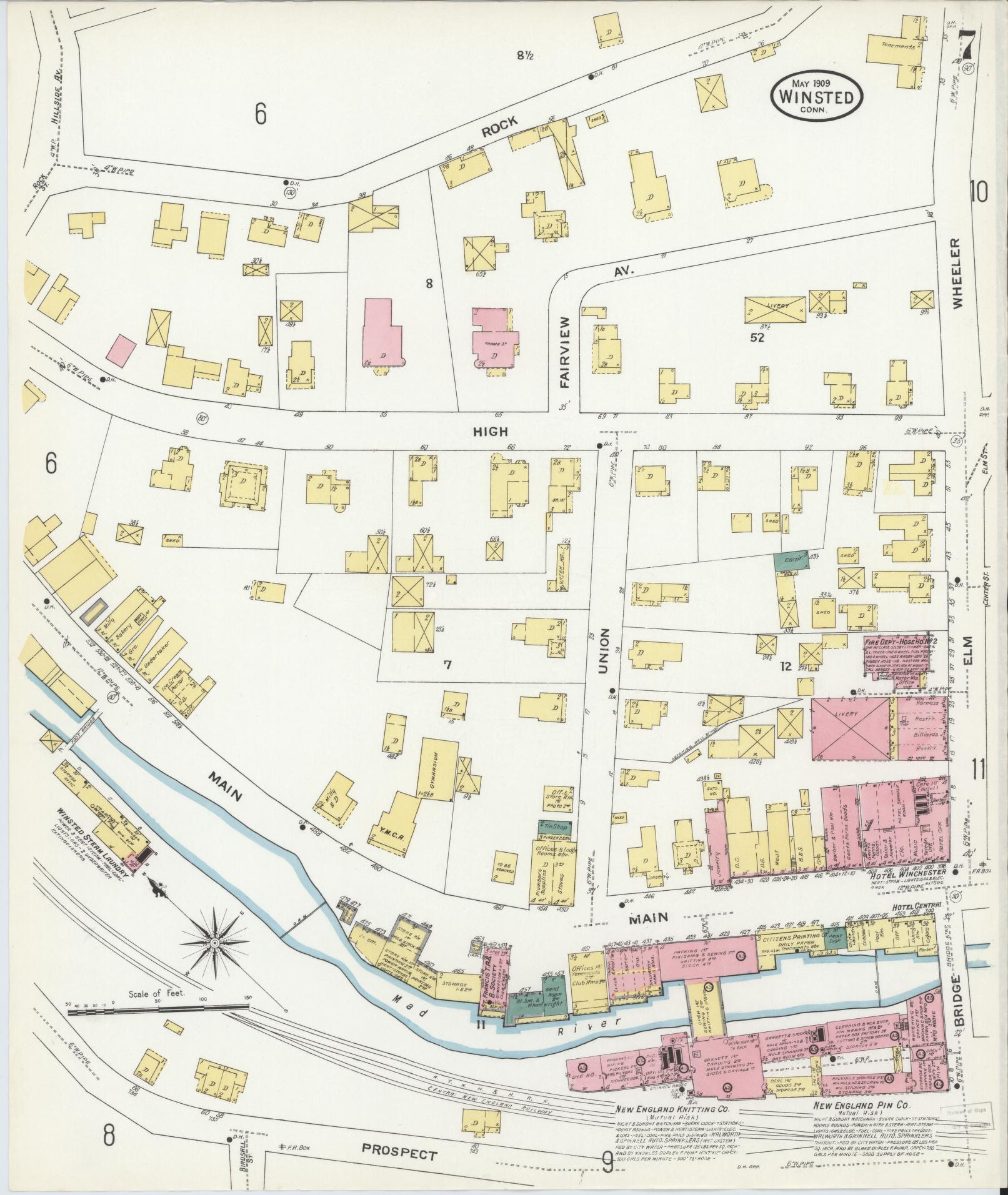 Sanborn Fire Insurance Map from Winsted, Litchfield County, Connecticut (1909), Sheet #0007 - Complete Map Set gallery image, historic Sanborn map, vintage wall art, Connecticut Connecticut