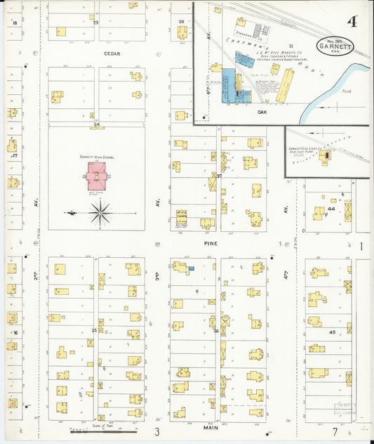 Sanborn Fire Insurance Map from Garnett, Anderson County, Kansas (1905), Sheet #0004 - Historic Sanborn Fire Insurance Map Print, vintage old map wall art, antique decor, genealogy gift, Kansas Kansas map
