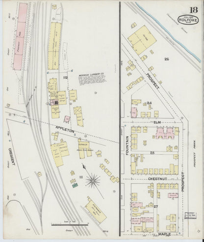 Sanborn Fire Insurance Map from Holyoke, Hampden County, Massachusetts (1889), Sheet #0018 - Historic Sanborn Fire Insurance Map Print, vintage old map wall art, antique decor, genealogy gift, Massachusetts Massachusetts map