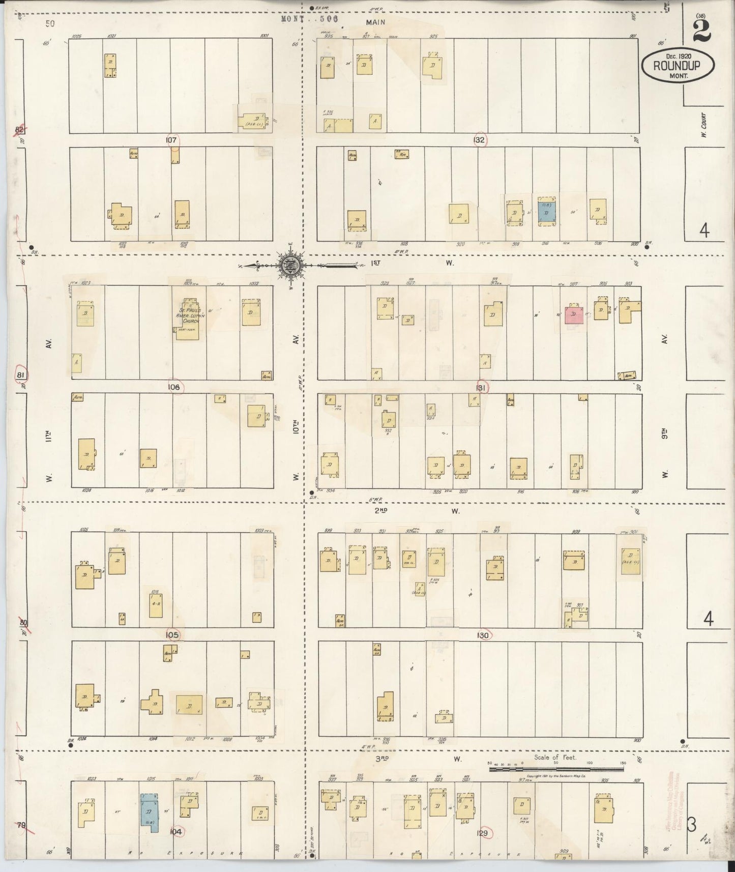 Sanborn Fire Insurance Map from Roundup, Musselshell County, Montana (1944), Sheet #0002 - Complete Map Set gallery image, historic Sanborn map, vintage wall art, Montana Montana