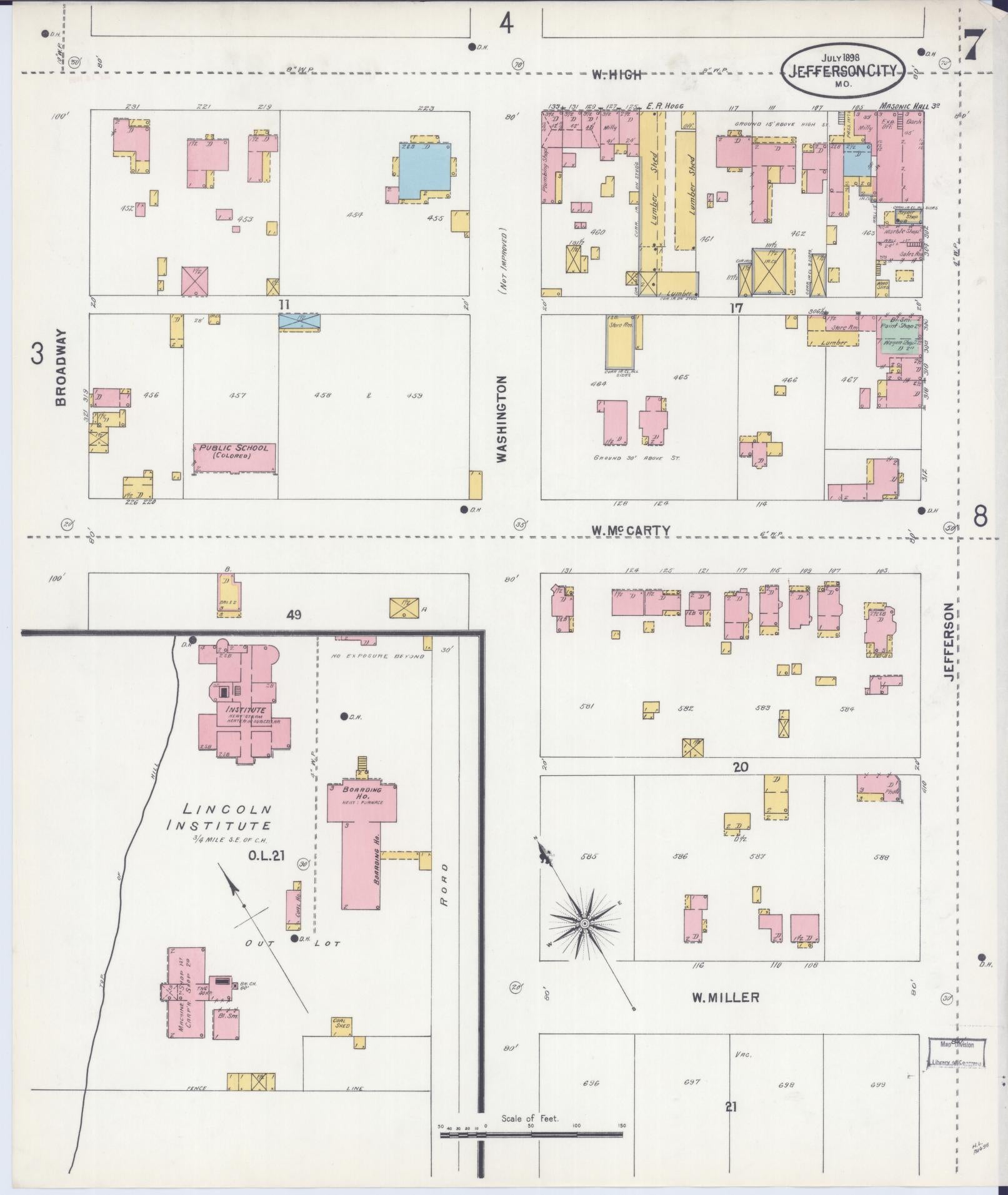 Sanborn Fire Insurance Map from Jefferson City, Cole County, Missouri (1898), Sheet #0007 - Complete Map Set gallery image, historic Sanborn map, vintage wall art, Missouri Missouri
