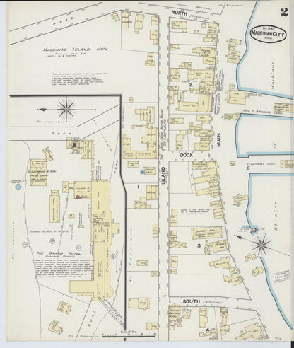 Sanborn Fire Insurance Map from Mackinaw City, Cheboygan County, Michigan (1890), Sheet #0002 - Historic Sanborn Fire Insurance Map Print, vintage old map wall art, antique decor, genealogy gift, Michigan Michigan map