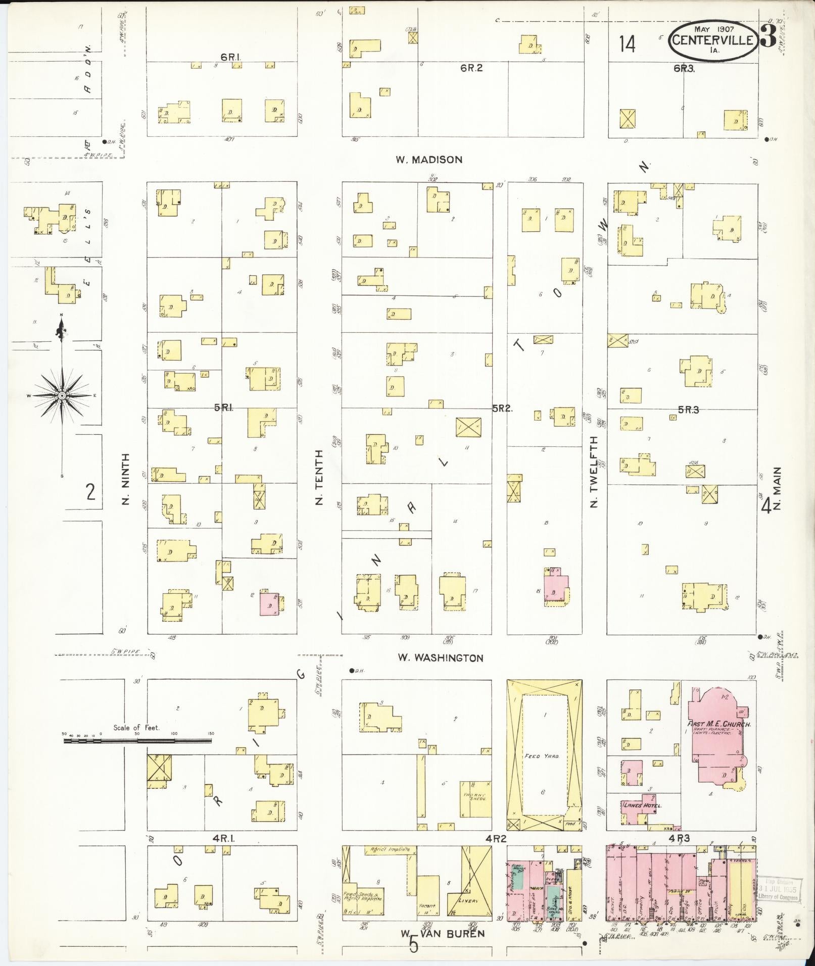 Sanborn Fire Insurance Map from Centerville, Appanoose County, Iowa (1907), Sheet #0003 - Historic Sanborn Fire Insurance Map Print, vintage old map wall art