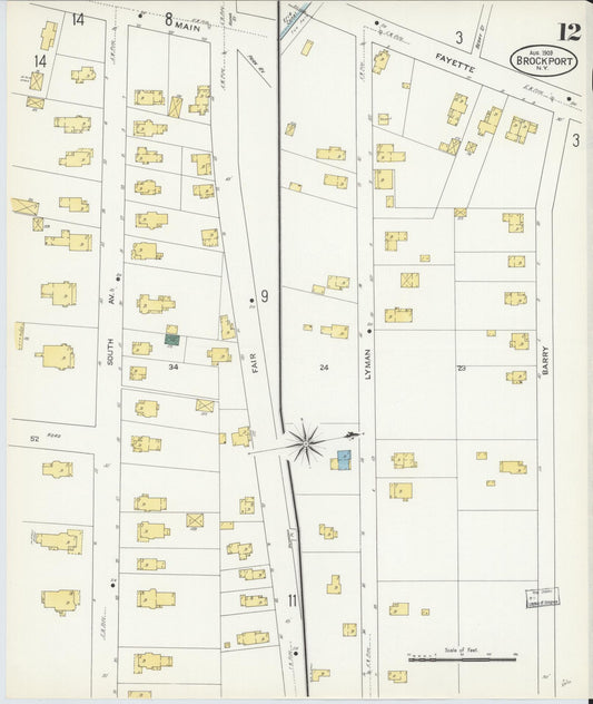 Sanborn Fire Insurance Map from Brockport, Monroe County, New York (1909), Sheet #0012 - Historic Sanborn Fire Insurance Map Print, vintage old map wall art, antique decor, genealogy gift, New York New York map