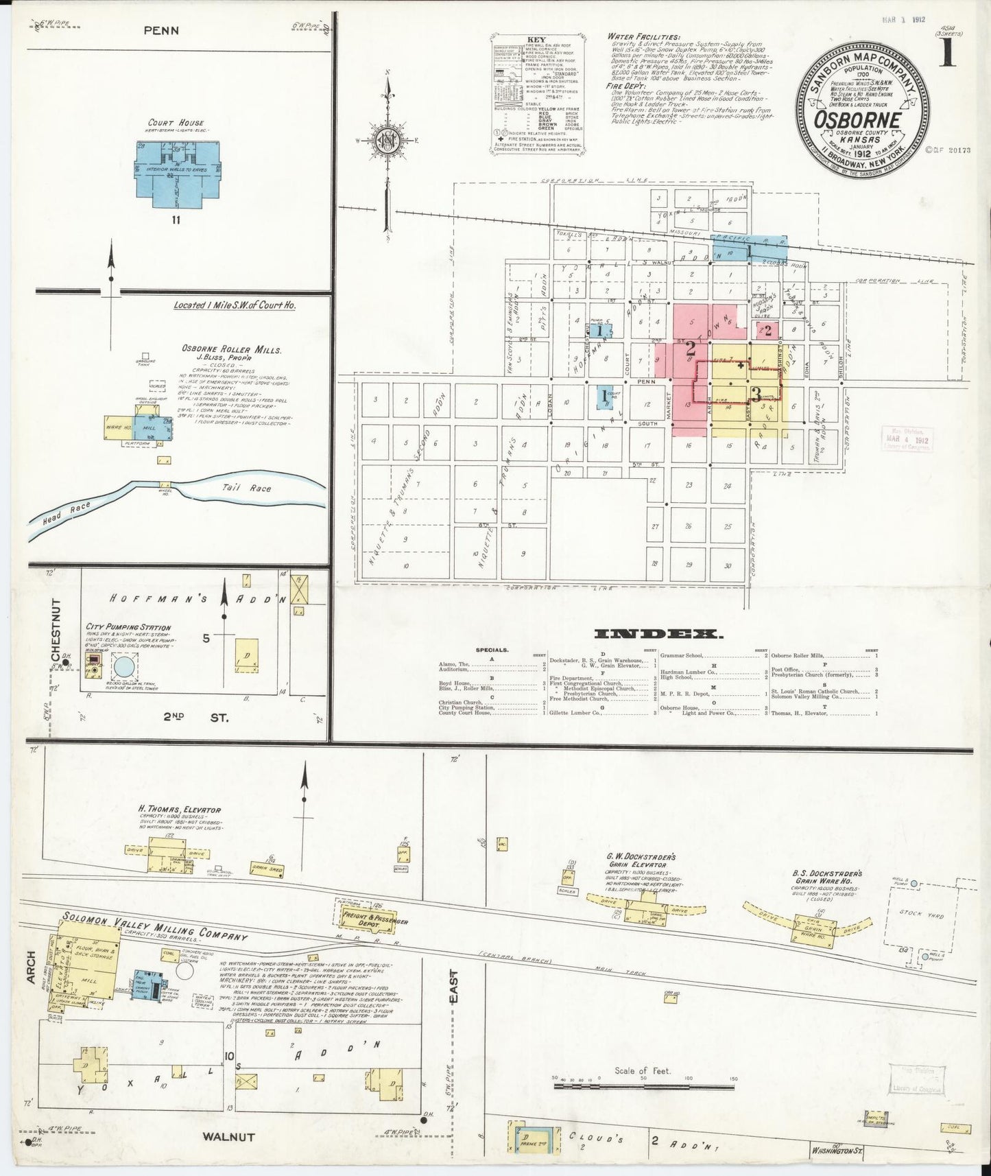 Sanborn Fire Insurance Map from Osborne, Osborne County, Kansas (1912), Sheet #0001 - Complete Map Set gallery image, historic Sanborn map, vintage wall art, Kansas Kansas