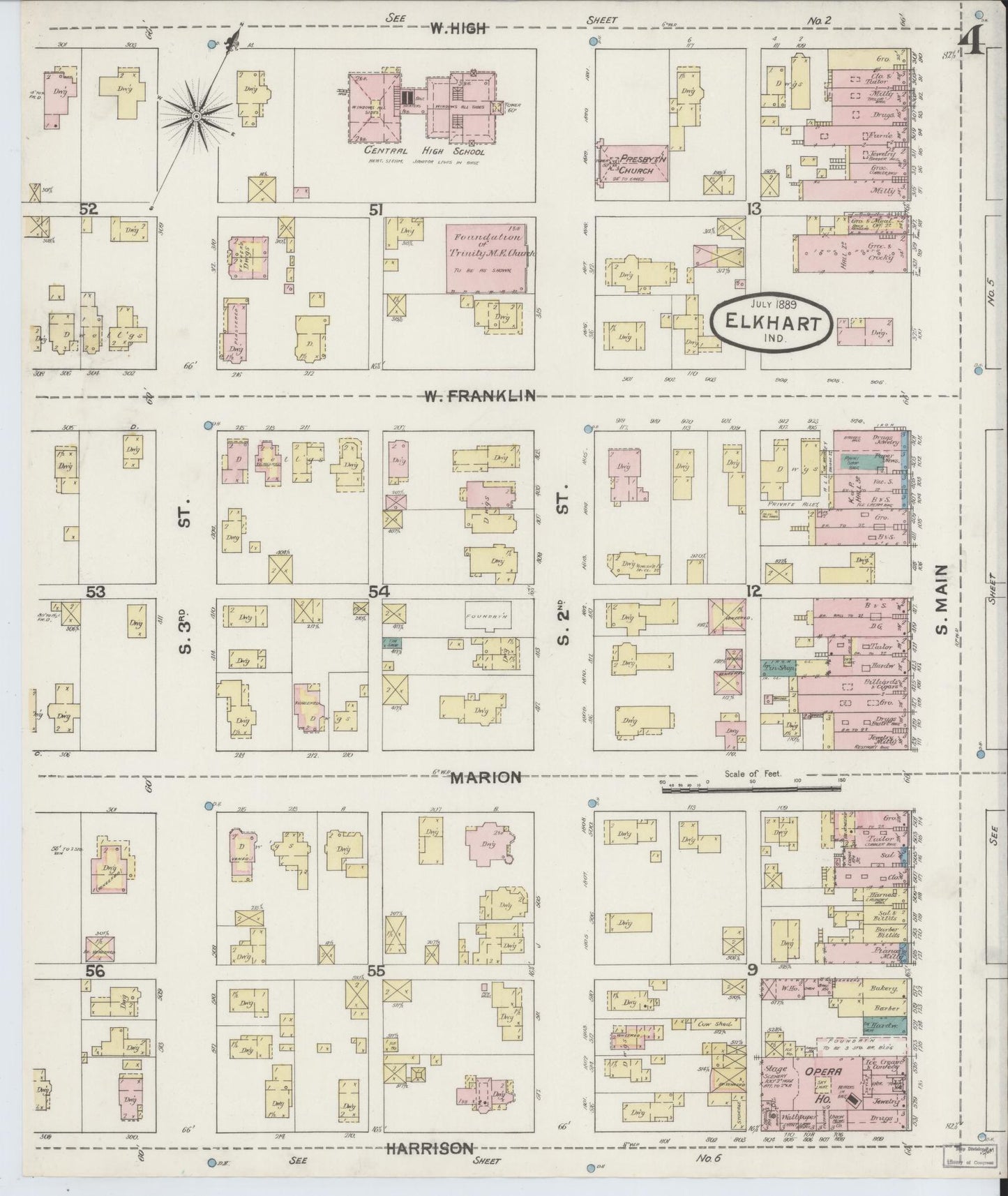 Sanborn Fire Insurance Map from Elkhart, Elkhart County, Indiana (1889), Sheet #0004 - Complete Map Set gallery image, historic Sanborn map, vintage wall art, Indiana Indiana