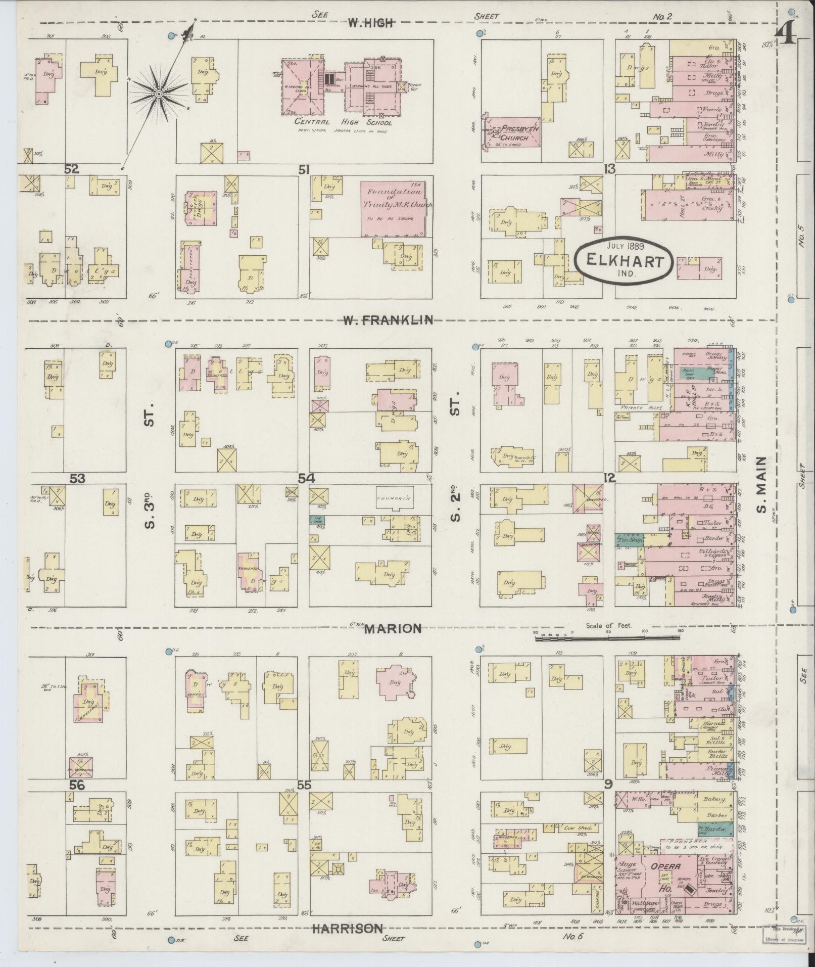 Sanborn Fire Insurance Map from Elkhart, Elkhart County, Indiana (1889), Sheet #0004 - Complete Map Set gallery image, historic Sanborn map, vintage wall art, Indiana Indiana