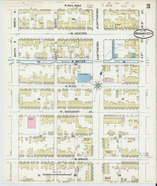 Sanborn Fire Insurance Map from Mahanoy City, Schuylkill County, Pennsylvania (1891), Sheet #0003 - Historic Sanborn Fire Insurance Map Print, vintage old map wall art, antique decor, genealogy gift, Pennsylvania Pennsylvania map
