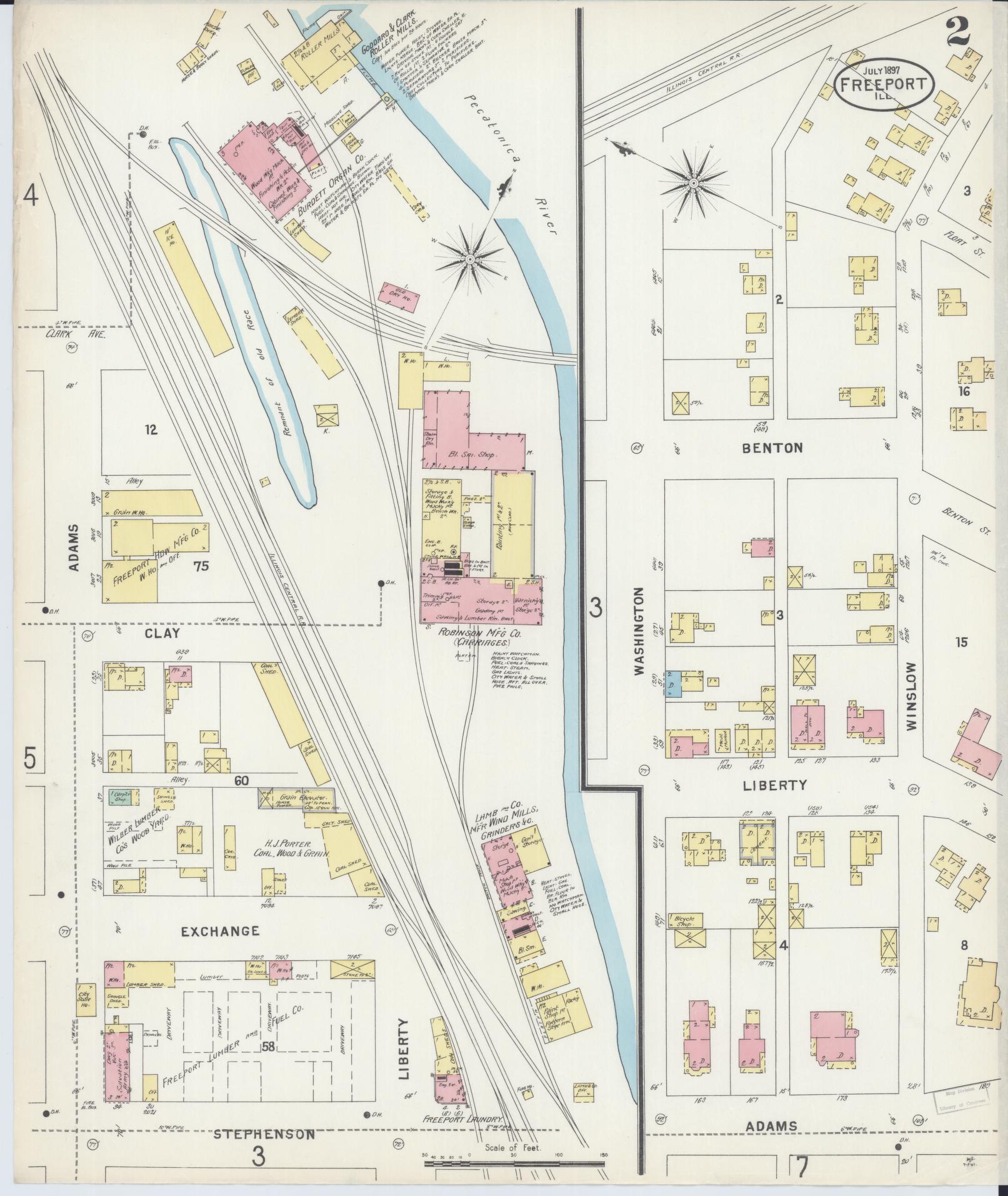 Sanborn Fire Insurance Map from Freeport, Stephenson County, Illinois (1897), Sheet #0002 - Historic Sanborn Fire Insurance Map Print, vintage old map wall art, antique decor, genealogy gift, Illinois Illinois map