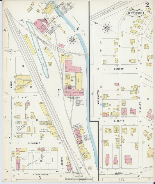 Sanborn Fire Insurance Map from Freeport, Stephenson County, Illinois (1897), Sheet #0002 - Historic Sanborn Fire Insurance Map Print, vintage old map wall art, antique decor, genealogy gift, Illinois Illinois map