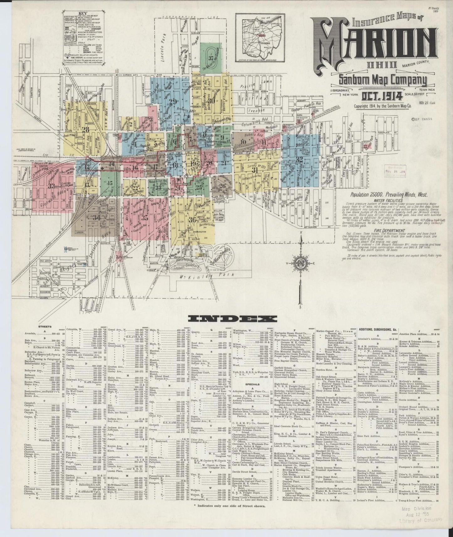 Sanborn Fire Insurance Map from Marion, Marion County, Ohio (1914), Sheet #0001 - Historic Sanborn Fire Insurance Map Print, vintage old map wall art, antique decor, genealogy gift, Ohio Ohio map