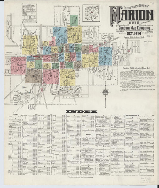 Sanborn Fire Insurance Map from Marion, Marion County, Ohio (1914), Sheet #0001 - Historic Sanborn Fire Insurance Map Print, vintage old map wall art, antique decor, genealogy gift, Ohio Ohio map