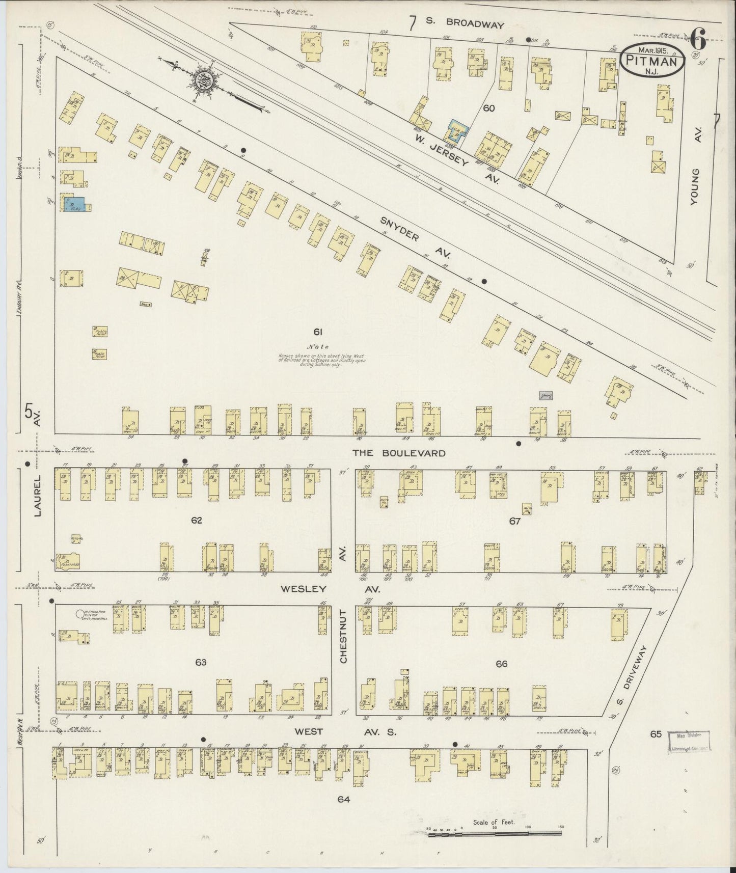 Sanborn Fire Insurance Map from Pitman, Gloucester County, New Jersey (1915), Sheet #0006 - Complete Map Set gallery image, historic Sanborn map, vintage wall art, New Jersey New Jersey