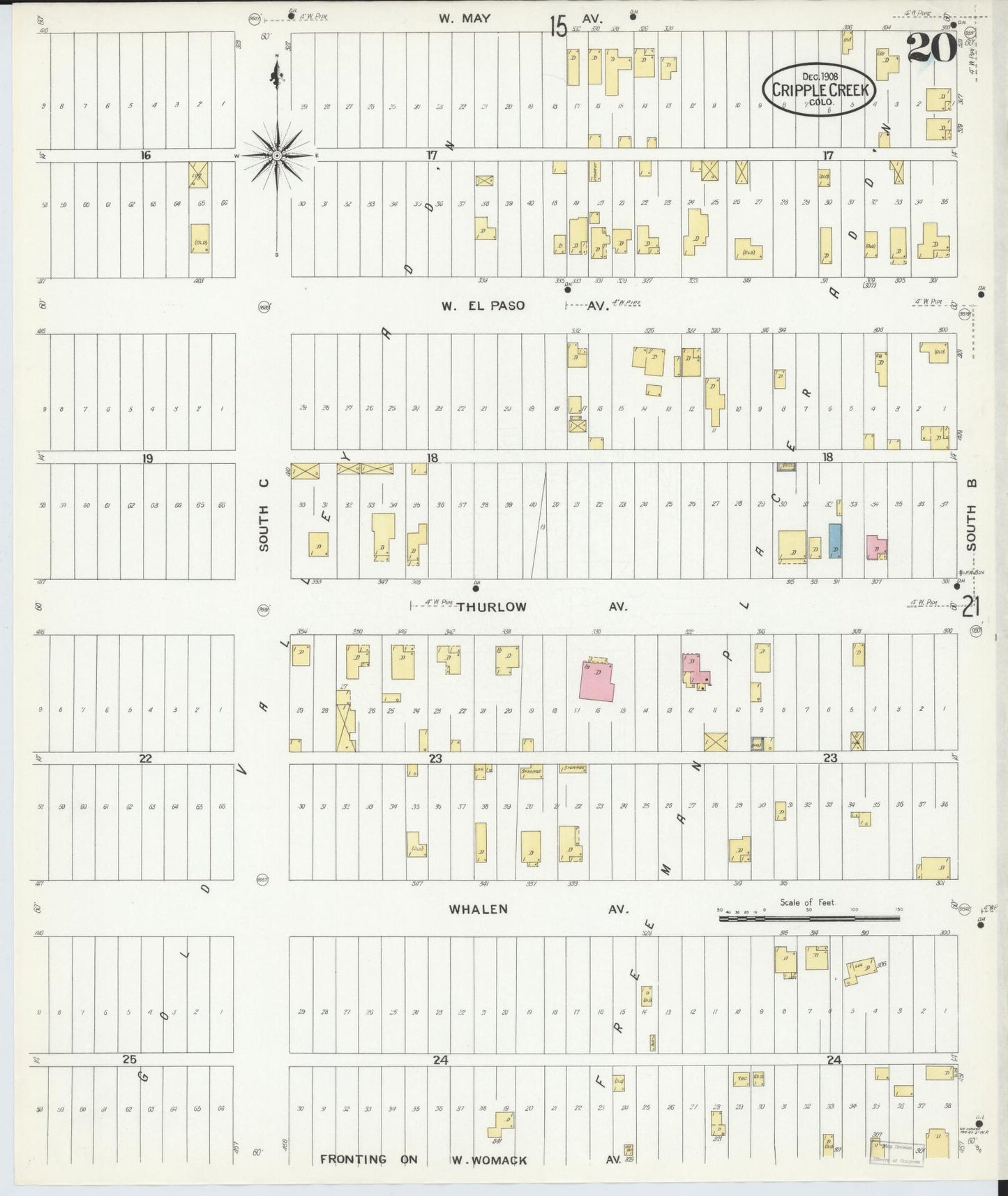 Sanborn Fire Insurance Map from Cripple Creek, Teller County, Colorado (1908), Sheet #0020 - Complete Map Set gallery image, historic Sanborn map, vintage wall art, Colorado Colorado