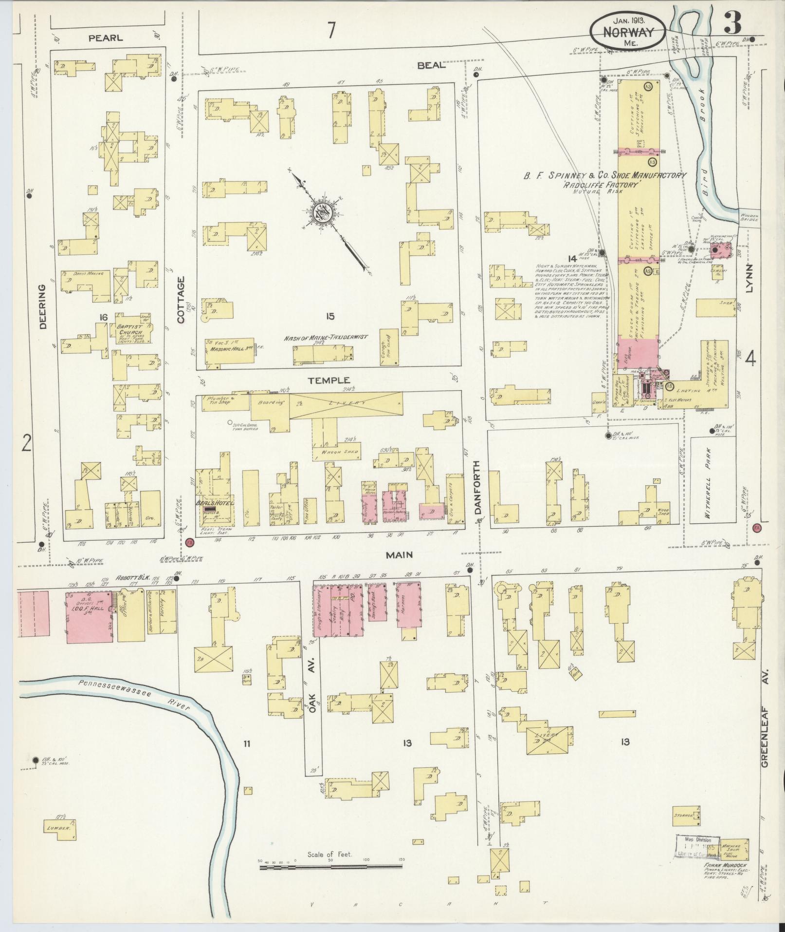 Sanborn Fire Insurance Map from Norway, Oxford County, Maine (1913), Sheet #0003 - Complete Map Set gallery image, historic Sanborn map, vintage wall art, Maine Maine