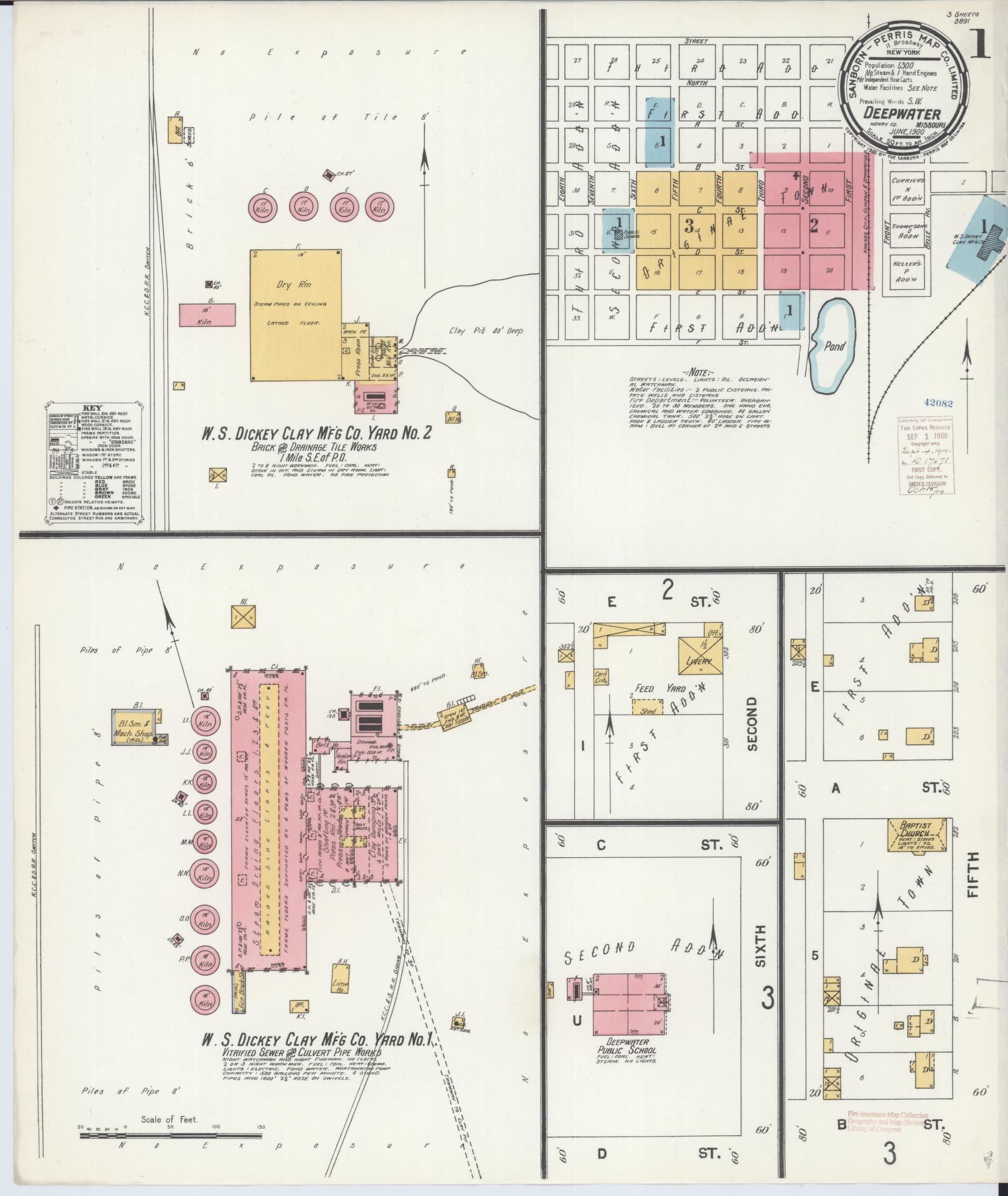 Sanborn Fire Insurance Map from Deepwater, Henry County, Missouri (1900), Sheet #0001 - Complete Map Set gallery image, historic Sanborn map, vintage wall art, Missouri Missouri