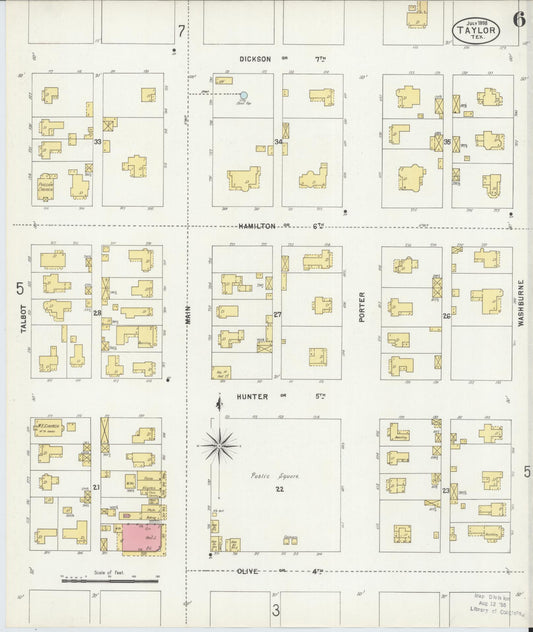 Sanborn Fire Insurance Map from Taylor, Williamson County, Texas (1898), Sheet #0006 - Historic Sanborn Fire Insurance Map Print, vintage old map wall art, antique decor, genealogy gift, Texas Texas map
