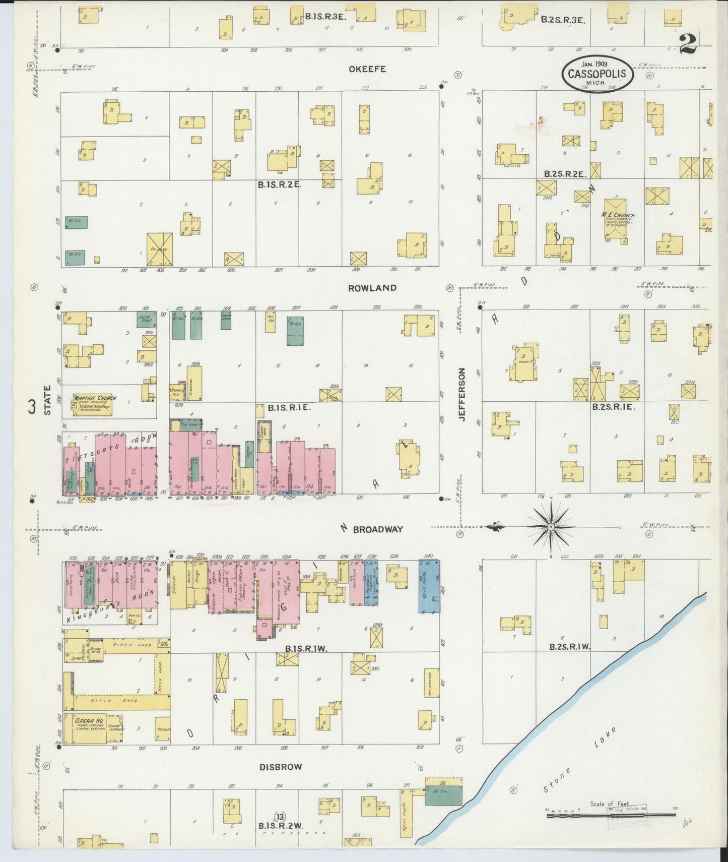 Sanborn Fire Insurance Map from Cassopolis, Cass County, Michigan (1909), Sheet #0002 - Complete Map Set gallery image, historic Sanborn map, vintage wall art, Michigan Michigan