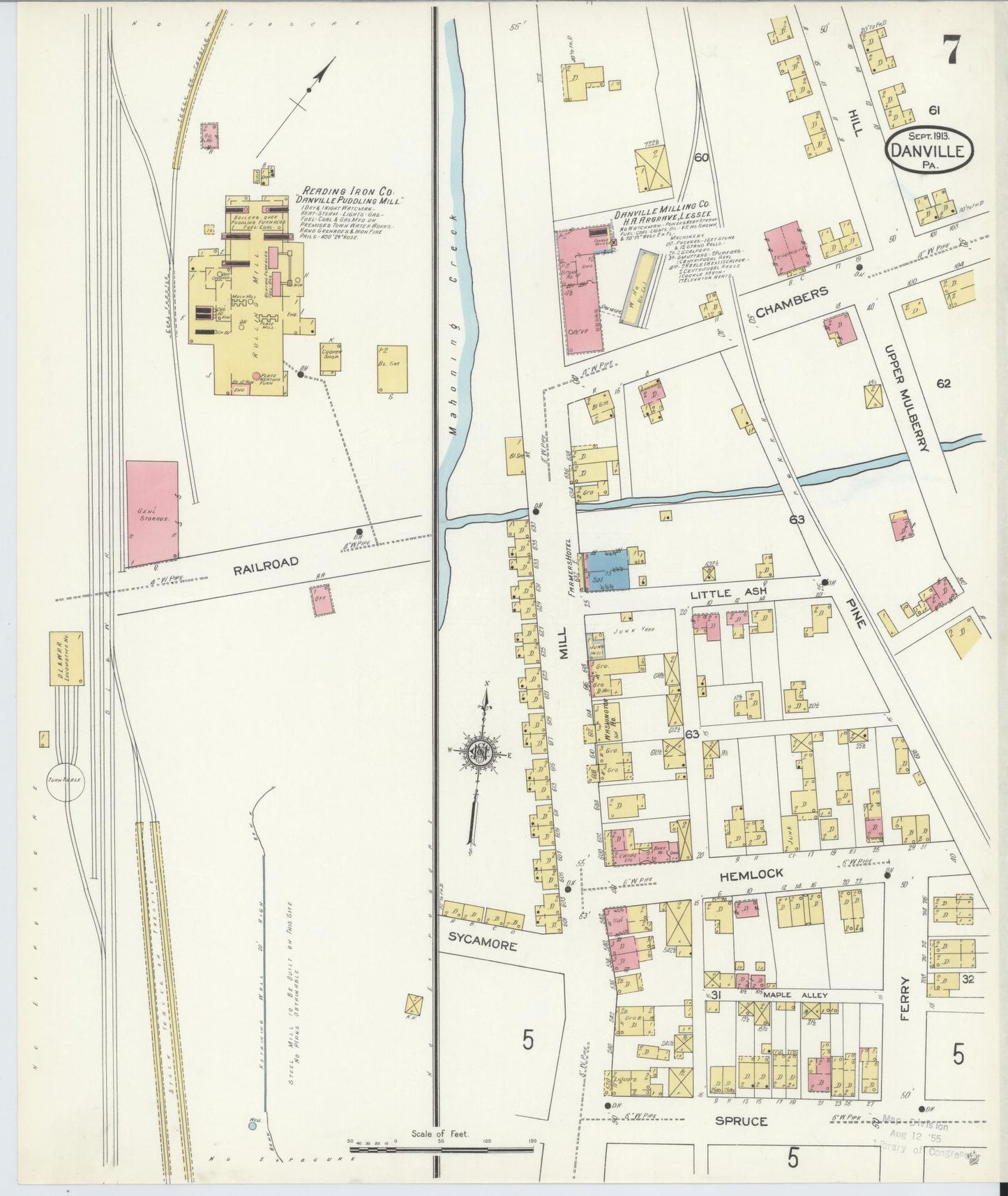 Sanborn Fire Insurance Map from Danville, Montour County, Pennsylvania (1913), Sheet #0007 - Historic Sanborn Fire Insurance Map Print, vintage old map wall art, antique decor, genealogy gift, Pennsylvania Pennsylvania map