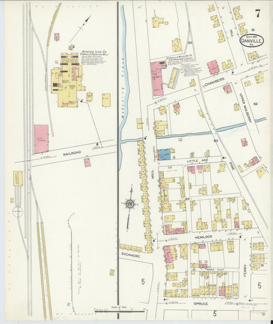 Sanborn Fire Insurance Map from Danville, Montour County, Pennsylvania (1913), Sheet #0007 - Historic Sanborn Fire Insurance Map Print, vintage old map wall art, antique decor, genealogy gift, Pennsylvania Pennsylvania map