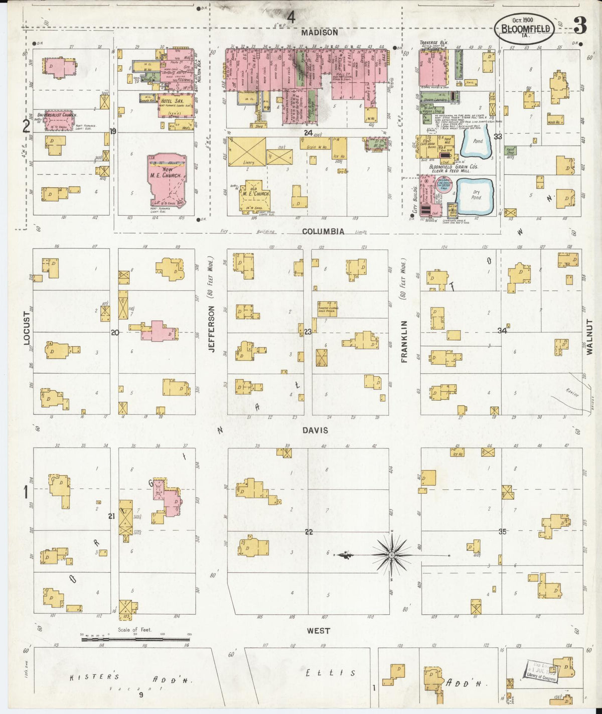 Sanborn Fire Insurance Map from Bloomfield, Davis County, Iowa (1900), Sheet #0003 - Historic Sanborn Fire Insurance Map Print