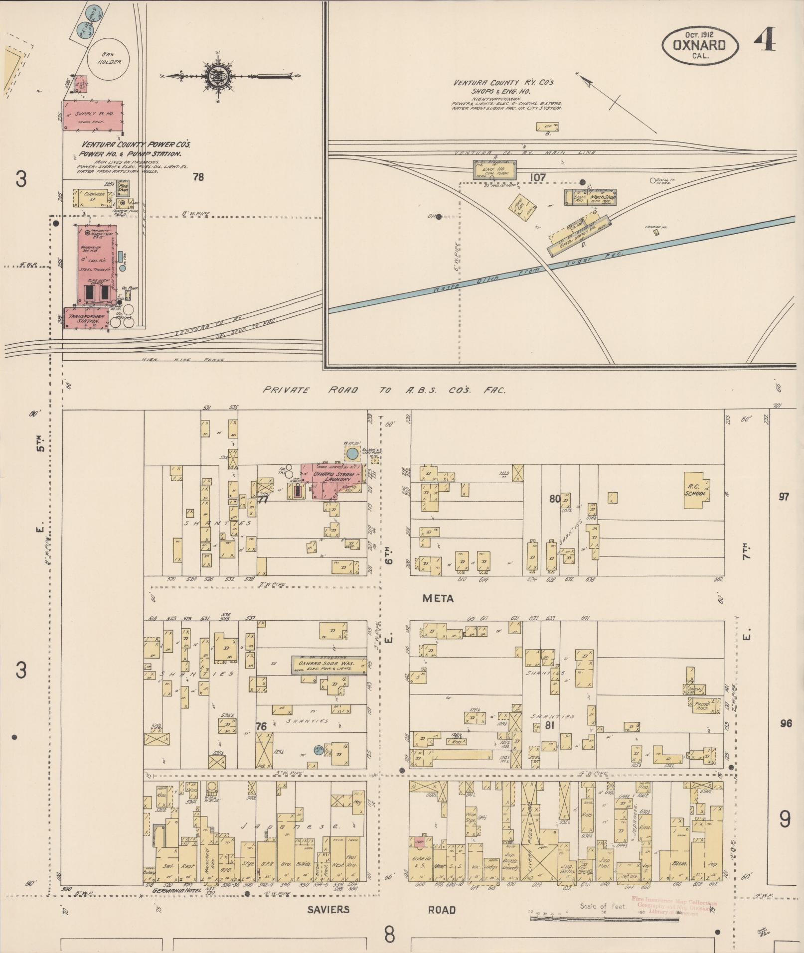 Sanborn Fire Insurance Map from Oxnard, Ventura County, California (1912), Sheet #0004 - Complete Map Set gallery image, historic Sanborn map, vintage wall art, California California